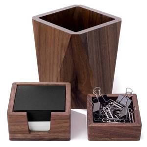 lot 2808 image: Novabright 3 Pcs Walnut Wooden Desk Organizer Set Office Desk Accessories - Retail $29