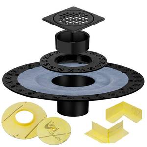 lot 2811 image: Shower Drain Flange Kit Compatible with Schluter Systems kerdi Shower Drain, with Vertical ABS 2 Inch Flange, ABS Plastic Pipe, Corners and Seals, CUPC Certification, Matte Black - Retail $63