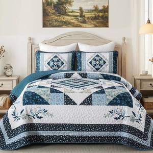 Dobuyly Patchwork Full Quilt Bedding Set, Blue Farmhouse Floral Bedspread - Retail: $49