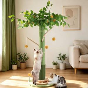 lot 2813 image: 46 Tall Cat Scratching Post, Natural Sisal Cat Tree for Indoor Adult Cats - Retail $50
