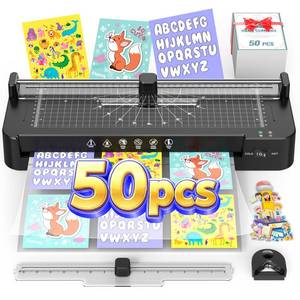 lot 2819 image: 13Inch Laminator Machine with Sheets 50pcs, Paper Cutter Corner Rounder Scale Line, Dual Roller HotCold NTC Control 11x17 ABS Anti-Jam 78s Preheat Laminating Machine for Teacher Office Home A3A4A5A6 - Retail $40