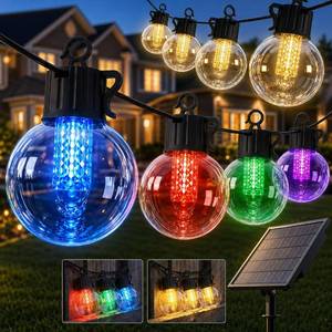 lot 2826 image: FREECUBE 50FT Solar String Lights Outdoor Waterproof, 25LEDs G40 Globe Shatterproof Bulbs,Warm White & Multicolor,8 Modes,Timer, Solar Powered Patio Lights for Backyard, Porch, Garden, Wedding Decor - Retail $30