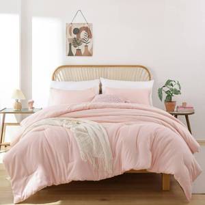 lot 2828 image: ROSGONIA Oversized Queen Comforter, Blush, 98x98 Soft Bedding Blanket Quilt - Retail $74