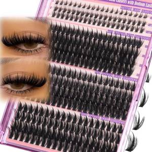 lot 2836 image: Volume Lash Clusters Spikes Cluster Eyelash Extensions 60D 80D 100D Thick Spiky Individuals Lashes 5-19mm Mega Wispy Eyelash Extension Fluff DIY D Curly Lash Extension with Bottom Lashes 296Pcs - Retail $10