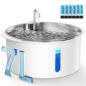 lot 2843 image: Pektaco Dog Water Fountain for Large Dogs, Stainless Steel Tray, 6 Filters - Retail $32