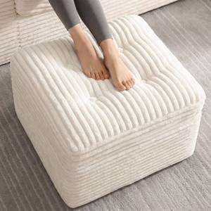lot 2845 image: Fabulcozy 23.6in Pouf Ottoman, Corduroy Footstool Foot Rest Seating, Beige - Retail $70