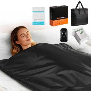 lot 2847 image: Fulove Infrared Sauna Blanket for Home, Portable Full Body Sauna Blanket, Adjustable Temperature & Timer, Waterproof Foldable Design with Remote Control & Carrying Bag, Black - Retail $120