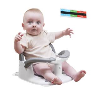 lot 2857 image: Wddbb Baby Bath seat for Babies 6 Months & up, 360° Stable Toddler Bath Chair with one-Touch Button, Back Hollow Design, Water Temperature Card & 4 Suction Cups for Safety (Gray) - Retail $42