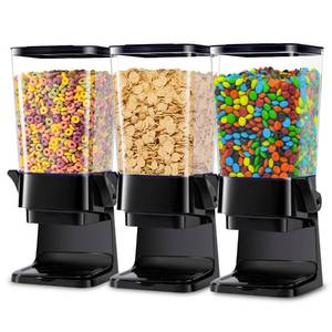 lot 2858 image: ONE CRACKED Cereal Dispenser Countertop with Lids, 5L Organization and Storage Containers for Kitchen and pantry, Rice Dispenser for food, Cereal, Beans, Nuts, Snack,Oatmeal, Dog Food, Bird Seed, Black, 3Pc - Retail $59