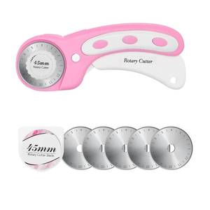 lot 2862 image: 45mm Rotary Cutter with 5pcs Extra Blades, Ergonomic Handle Rolling Cutter with Safety Lock for Fabric, Leather, Crafting, Sewing, Quilting, Fabric Rotary Cutter Perfect for Left & Right Hand(Pink) - Retail $10