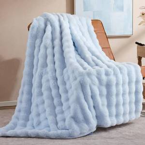 lot 2880 image: Smoofy Faux Rabbit Fur Throw for Couch - Light Blue Bubble Blanket 50x60 - Retail $46