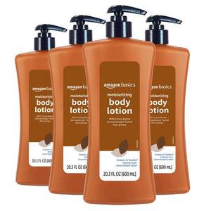 lot 2881 image: Amazon Basics Moisturizing Cocoa Butter Body Lotion for Dry Skin, Non-Greasy, Paraben Free, Lightly Scented, 20.3 Fl Oz, 4-Pack - Retail $18