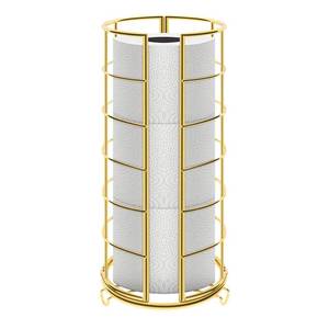 lot 2882 image: NearMoon Toilet Paper Organizer Stand, Free Standing 3 Rolls Tissue Storage, Metal Bathroom Accessory, Rustproof Toilet Roll Holder for Kitchen Countertop Inside Cabinet Shelf(Metal Base, Gold) - Retail $21