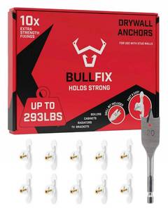 lot 2891 image: Bullfix Extra Plasterboard Fixings Heavy Duty - Starter 10 Pack - Retail $17