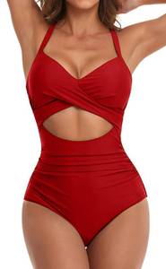 lot 2892 image: Eomenie Womens Tummy Control One Piece Swimsuit Cutout Bathing Suit M Red - Retail $37