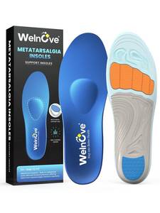 lot 2895 image: Welnove Arch Support Inserts with Metatarsal Pads, Metatarsal Insoles for Metatarsalgia, Mortons Neuroma Relief,Ball of Foot Pain, Plantar Fasciitis Insoles for Women&Men for Standing All Day-M - Retail $34