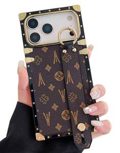 lot 2907 image: Dropcases Compatible with iPhone 17 Pro Max Case Luxury Designer for Women Girls,Rectangle Leather with Wristband Strap Kickstand Holder Protective Cover for 17 Pro Max - 6.9 inch(Brown) - Retail $20