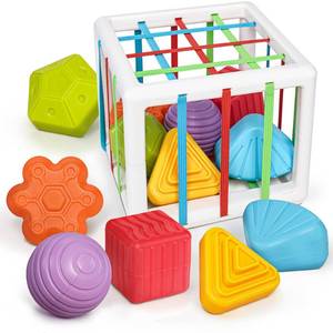 lot 2911 image: SEE PHOTOS FOR PIECES LiKee Montessori Toys for 1 Year Old Multi Sensory Shapes Developmental Learning Birthday Gifts (Activity Cube) - Retail $10