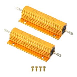 lot 2919 image: PATIKIL 100W 15 Ohm Aluminum Shell Resistor with Screws, 2 Set Aluminum Housing Resistor Housed Case Wirewound Resistors Screw Tap Power Resistor, Golden - Retail $9