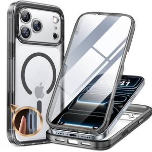 lot 2922 image: miracase Magnetic for iPhone 17 Pro Case 6.3 Compatible with MagSafe Full-Body Phone Case with Built-in Glass Screen Protector & Camera Control,Drop Proof iPhone 17 Pro Cover, Clear Black - Retail $27