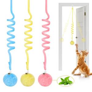 lot 2942 image: Potaroma Hanging Fluffy Cat Catnip Ball Toys 3 Pcs with Bell, Interactive Cat Teaser Retractable Toys Indoor Kitten Play Chase Exercise Physical Stimulation - Retail $437