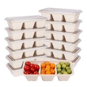 lot 2960 image: JAYEEY disposable bowls 35 oz 3 compartments with lids Plant Fiber 50 Pack - Retail $33
