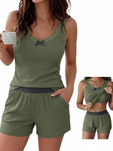lot 2968 image: CHICME ESSENCE Women Tank Pajama Set with Built-in Bra Army Green Large - Retail $24