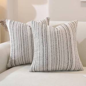 lot 2993 image: QDTTSRY Chenille Throw Decorative Pillow Covers 20x20 Set of 2, Textured Striped Boho Couch Pillow Covers, Cozy Neutral Farmhouse Cushion Cover for Couch Sofa Bedroom Living Room, Colorful Coffee - Retail $16