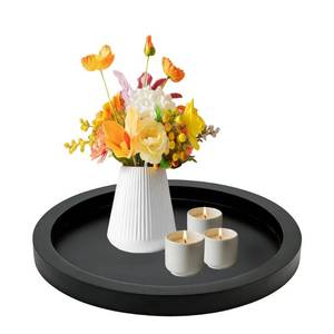 lot 2994 image: 11 inch Round Decorative Tray,Black Wooden Rustic Wood Serving Trays - Retail $10