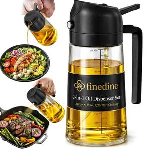 lot 4 image: PRE OWNED FineDine 16 oz Glass Olive Oil Sprayer for Cooking, Oil Dispenser, Black - Retail $7