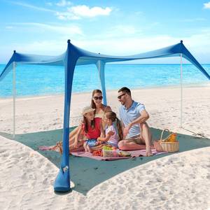lot 5 image: Pre Owned Beach Tent 10x10FT, Sun Shelter Beach Canopy with 4 Sandbags, Blue - Retail $36