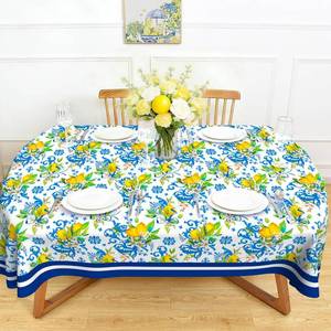 lot 8 image: Maytycroo Summer Lemon Oval Tablecloth for Dining Table Decor 60 x 84 - Retail $23