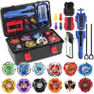 lot 9 image: Battling Top Set, X Burst Gyro Toys 12 Spinning Tops 3 Launchers Combat BX Battling Game with Portable Storage Box Gift for Kids Children Boys 0671 - Retail $40