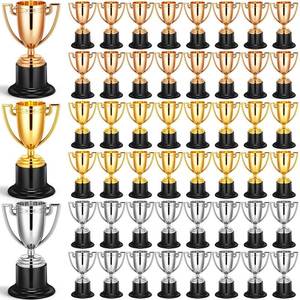 lot 11 image: Teyva Daily 60 Pcs Mini Trophies Bulk 4inch Small Trophy Gold Silver Bronze - Retail $30