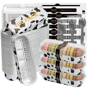 lot 19 image: 100 Pack Mini Loaf Pans with Lids and Spoon,6.8oz Cow Print Small Loaf Pans - Retail $27