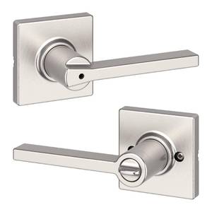 lot 21 image: Kwikset Casey Interior Privacy Door Handle with Lock, Door Lever For Bathroom and Bedroom, Satin Nickel Reversible Keyless Turn Lock, with Microban Protection - Retail $20