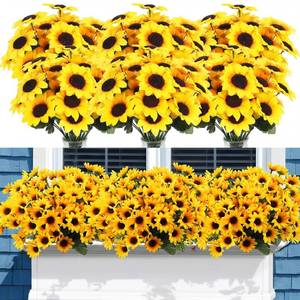 lot 22 image: Redbaker 24 Bundles Yellow Summer Sunflower Faux Mums for Outdoor - Retail $33