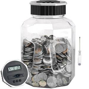 lot 34 image: X-Large Piggy Bank for Adults Kids, Vcertcpl Digital Coin Counting Bank with LCD Counter, 2.4L Capacity, Great Coin Counter Bank Money Counting Jar with Total Amount Displayed (Silver, X-Large) - Retail $15