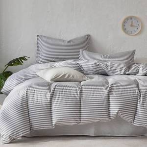 lot 38 image: JELLYMONI 100% Cotton Printed Striped Queen Duvet Cover Set, Grey - Retail $50