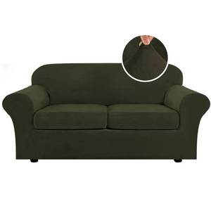 lot 39 image: H.VERSAILTEX Real Velvet Plush 3 Piece Stretch Sofa Covers Couch Covers for 2 Cushion Couch Sofa Slipcovers Width Up to 90 Inch Feature Thick Soft Stay in Place (Sofa, Olive) - Retail $56