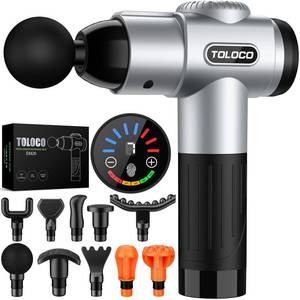 lot 40 image: MISSING PIECES, ONE ATTACHMENT TOLOCO Massage Gun, Muscle Massage Gun Deep Tissue for Athletes with 10 Massage Heads, Electric Percussion Massager for Any Pain Relief, Fathers Day Dad Gifts, Silver - Retail $60