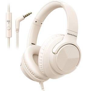 lot 41 image: Wired Headphones with Microphone for School, 3.5mm Corded Headphones, Beige - Retail $15