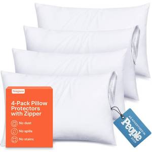 lot 44 image: Ultra Soft Pillow Protectors with Zipper - King Size - Set of 4 - White - Retail $20