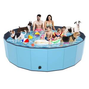 lot 57 image: YSJILIDE Portable Dog Pool PVC Pet Swimming Bathtub Collapsible Hard Plastic Pool for Pets to Swim and Bath (L-87x 12 Blue) - Retail $73