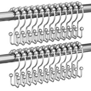 lot 67 image: Titanker Shower Curtain Hooks Rings, Rust Resistant Metal Double Glide Shower Hooks Rings for Bathroom Shower Rods Curtains, Set of 24 Hooks - Chrome - Retail $22