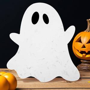 lot 93 image: Whaline Halloween Ghost Marble Cheese Board White Ghost Cutting Tray Marble Charcuterie Serving Board for Home Kitchen Party Favors Supplies - Retail $27
