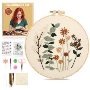 lot 94 image: Beginner Flower Embroidery Kit for Adults, Pre-Printed with Video Tutorial - Retail $9