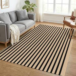 lot 95 image: KOZYFLY Brown and Black Rug 5x7 ft Area Rug Woven Washable Striped Rugs - Retail $60