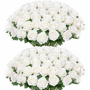lot 96 image: Ouddy Decor 100 Pcs Artificial White Roses Bulk with Long Stems - Retail $1,864
