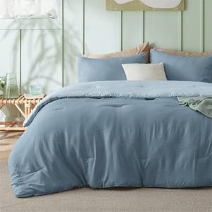 lot 102 image: Bedsure Queen Comforter Set Prewashed Soft 3Pcs Mineral BlueSky 90x90 - Retail $46